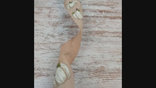 Load and play video in Gallery viewer, Fall White Pumpkin with Leaves Wired Ribbon (2.5 Inches, Tan Beige, Moss, Cream, Brown) - 10 Yards
