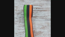 Load and play video in Gallery viewer, 3 in 1 Striped Canvas Wired Ribbon : Orange, Black, Lime Green - 2.5 inches x 10 yards (30 feet)
