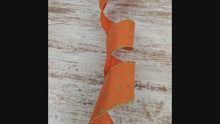 Load and play video in Gallery viewer, Fall Glitter Seamless Stars On Faux Dupioni Wired Ribbon (2.5 Inches, Pumpkin,Gold) - 10 Yards

