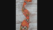 Load and play video in Gallery viewer, Glitter Pumpkin with Leaves on Check Wired Ribbon : Beige - 2.5 Inches x 10 Yards (30 Feet)
