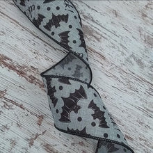 Load and play video in Gallery viewer, Halloween Bats on Canvas Wired Ribbon : Light Grey Gray - 2.5 Inches x 10 Yards (30 Feet)
