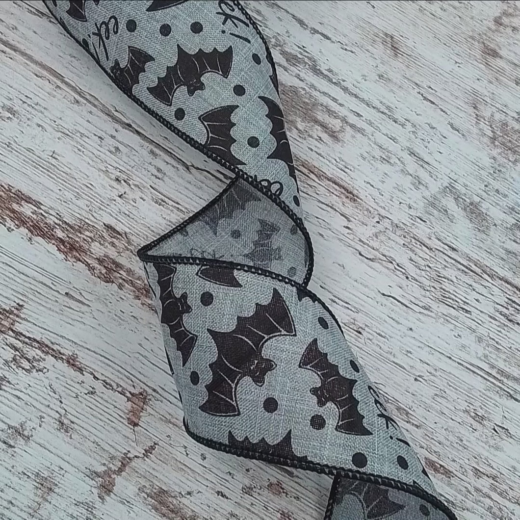Halloween Bats on Canvas Wired Ribbon : Light Grey Gray - 2.5 Inches x 10 Yards (30 Feet)