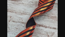 Load and play video in Gallery viewer, Black and copper stripes 2.5 Inches x 10 Yards (30 Feet) wired Ribbon
