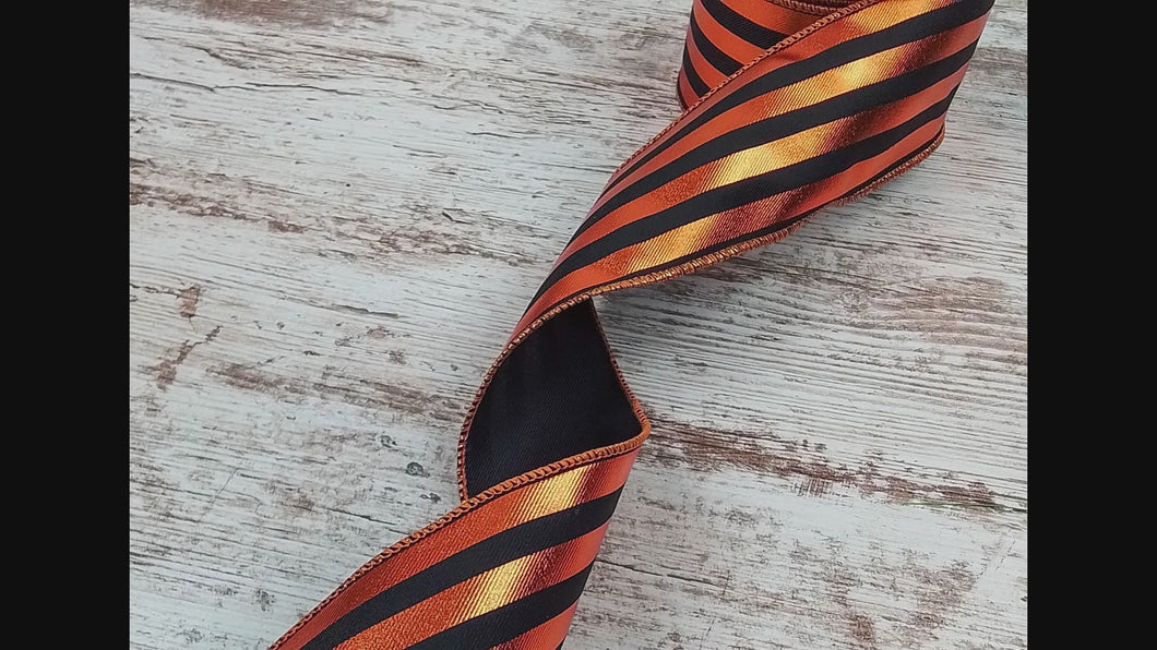 Black and copper stripes 2.5 Inches x 10 Yards (30 Feet) wired Ribbon