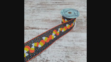 Load and play video in Gallery viewer, Candy Corn and Polka Dots Wired Ribbon : Black, Yellow, Orange - 2.5 Inches x 10 Yards (30 Feet)
